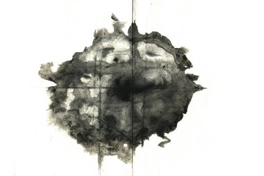 Soyut siyah mürekkep lekesi. Suluboya kağıdına Çin mürekkep arkaplanı. 