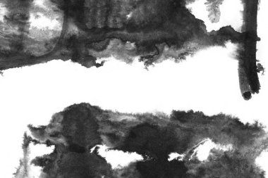 Soyut siyah mürekkep lekesi. Suluboya kağıdına Çin mürekkep arkaplanı. 