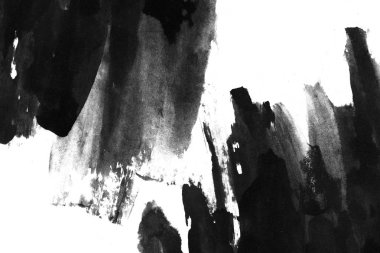 Soyut siyah mürekkep lekesi. Suluboya kağıdına Çin mürekkep arkaplanı. 