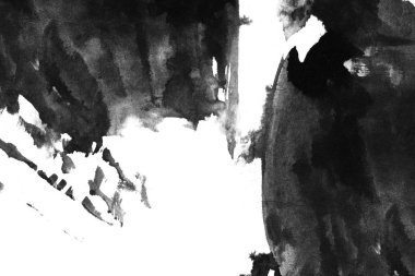 Soyut siyah mürekkep lekesi. Suluboya kağıdına Çin mürekkep arkaplanı. 