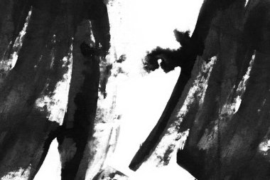 Soyut siyah mürekkep lekesi. Suluboya kağıdına Çin mürekkep arkaplanı. 