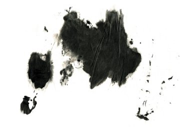 Soyut siyah mürekkep lekesi. Suluboya kağıdına Çin mürekkep arkaplanı. 