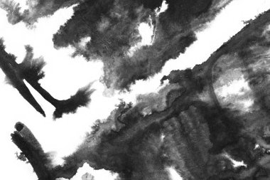 Soyut siyah mürekkep lekesi. Suluboya kağıdına Çin mürekkep arkaplanı. 