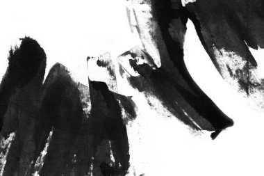 Soyut siyah mürekkep lekesi. Suluboya kağıdına Çin mürekkep arkaplanı. 