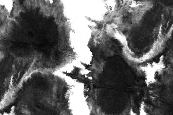 Tache Encre Noire Abstraite Encre Chine Fond Sur Papier Aquarelle — Photo