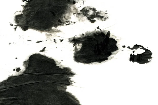 Mancha Tinta Negra Abstracta Fondo Tinta China Sobre Papel Acuarela — Foto de Stock
