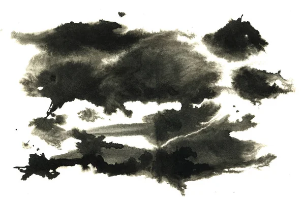Abstraktní Černá Skvrna Čínské Inkoust Pozadí Akvarel Papíru — Stock fotografie
