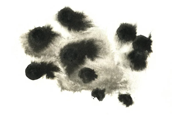 Soyut Siyah Mürekkep Lekesi Suluboya Kağıdına Çin Mürekkep Arkaplanı — Stok fotoğraf