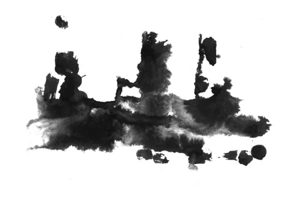 Tache Encre Noire Abstraite Encre Chine Fond Sur Papier Aquarelle — Photo