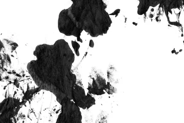 Tache Encre Noire Abstraite Encre Chine Fond Sur Papier Aquarelle — Photo