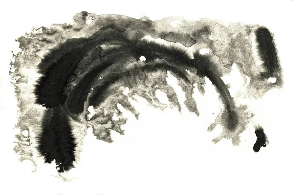 Tache Encre Noire Abstraite Encre Chine Fond Sur Papier Aquarelle — Photo