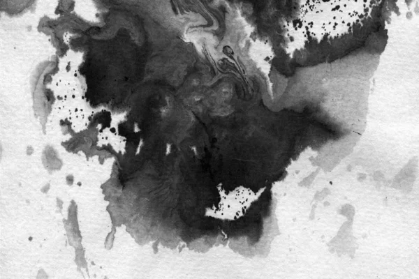 Tache Encre Noire Abstraite Encre Chine Fond Sur Papier Aquarelle — Photo