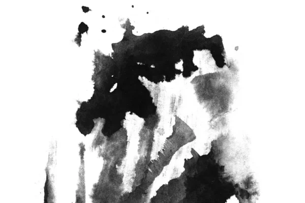 Tache Encre Noire Abstraite Encre Chine Fond Sur Papier Aquarelle — Photo