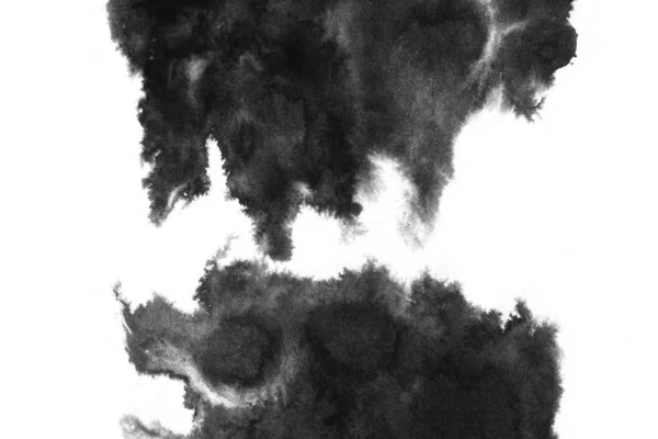 Tache Encre Noire Abstraite Encre Chine Fond Sur Papier Aquarelle — Photo