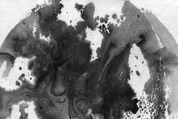 Tache Encre Noire Abstraite Encre Chine Fond Sur Papier Aquarelle — Photo