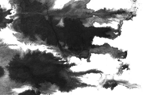 Tache Encre Noire Abstraite Encre Chine Fond Sur Papier Aquarelle — Photo