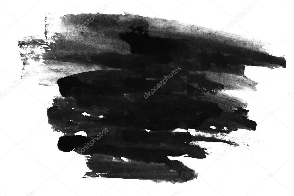 Abstract black ink stain. Chinese ink background on watercolor paper. 