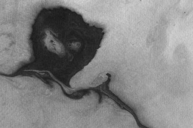 Soyut siyah mürekkep lekesi. Suluboya kağıdına Çin mürekkep arkaplanı. 