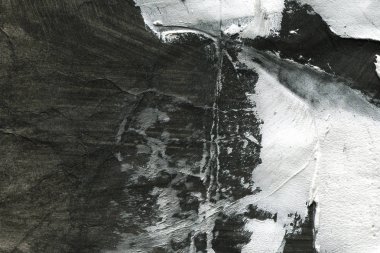 Soyut mürekkep arka plan. Mermer tarzı. Beyaz kağıt üzerinde siyah boya kontur dokusu. Grunge çamur sanat. Görüntüyü spackling yapıştırın. Web tasarım için guaş duvar kağıdı. Alçıpan çamur sanat. Tablomsu plaste
