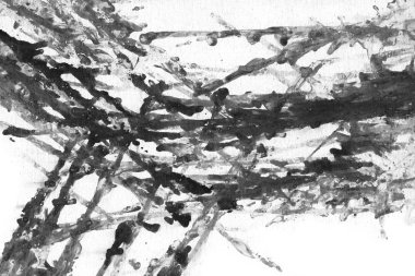 Soyut mürekkep arkaplanı. Mermer tarzı. Beyaz kağıda siyah boya dokusu. Ağ ve oyun tasarımı için duvar kağıdı. Grunge çamur sanatı. Kalem suyunun makro resmi. Koyu Smear