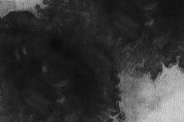 Soyut siyah mürekkep lekesi. Suluboya kağıdına Çin mürekkep arkaplanı. 