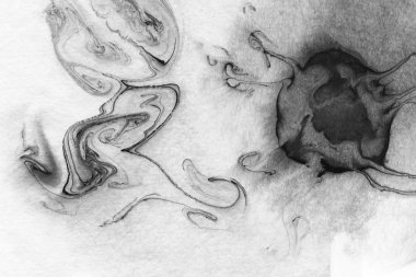 Soyut siyah mürekkep lekesi. Suluboya kağıdına Çin mürekkep arkaplanı. 