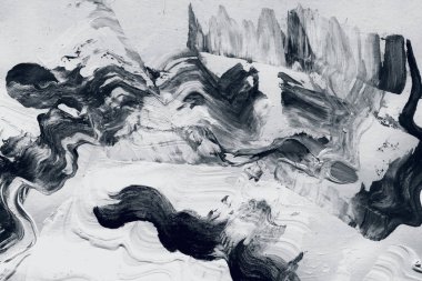 Soyut mürekkep arkaplanı. Mermer tarzı. Siyah ve beyaz boya dokusu. Ağ ve oyun tasarımı için duvar kağıdı. Grunge çamur sanatı. Makro alçı macunu görüntüsü. Boyalı alçının kara lekesi.