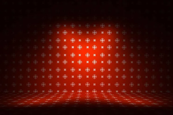 Illustration Christmas Product Showcase Red Room Background White Snowflakes Illuminated — Stock Photo, Image
