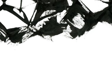 Soyut mürekkep arkaplanı. Mermer tarzı. Beyaz kağıda siyah boya dokusu. Ağ ve oyun tasarımı için duvar kağıdı. Grunge çamur sanatı. Kalem suyunun makro resmi. Koyu Smear