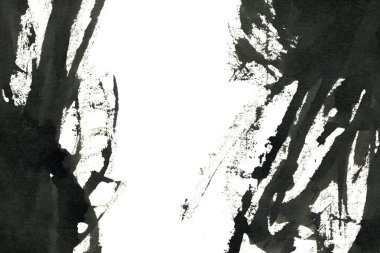 Soyut mürekkep arkaplanı. Mermer tarzı. Beyaz kağıda siyah boya dokusu. Ağ ve oyun tasarımı için duvar kağıdı. Grunge çamur sanatı. Kalem suyunun makro resmi. Koyu Smear