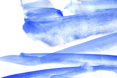 Mermer tarzda beyaz kağıda sıçrayan mavi stokes ile el boyaması suluboya arka plan.