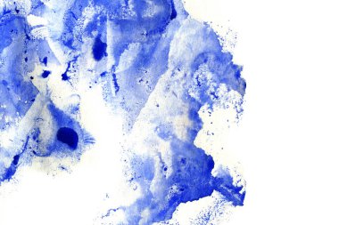 Beyaz arka plan üzerinde mavi boya darbeleri doku lekeleri ile soyut mürekkep deseni