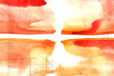 Kırmızı ve turuncu stokes mermer tarzında beyaz kağıt üzerine sıçrayan el boyalı suluboya arka plan.