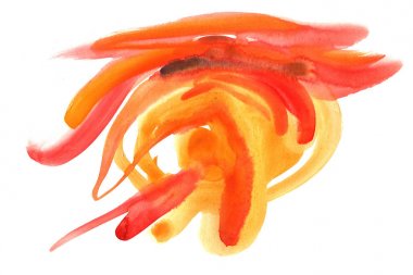 Kırmızı ve turuncu stokes mermer tarzında beyaz kağıt üzerine sıçrayan el boyalı suluboya arka plan.