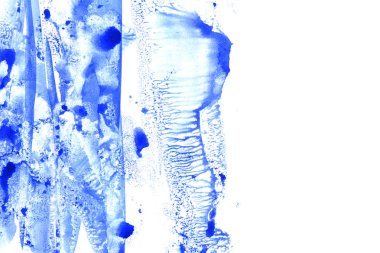 Beyaz arka plan üzerinde mavi boya darbeleri doku lekeleri ile soyut mürekkep deseni