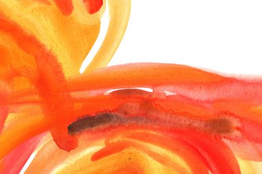 Kırmızı ve turuncu stokes mermer tarzında beyaz kağıt üzerine sıçrayan el boyalı suluboya arka plan.