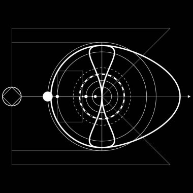 Giyim için siyah ve beyaz kutsal geometri tasarımı. Mistik dövme çizimi. Hipster çizgi sanatı. Simya sembolü. Yalıtılmış vektör illüstrasyonu.