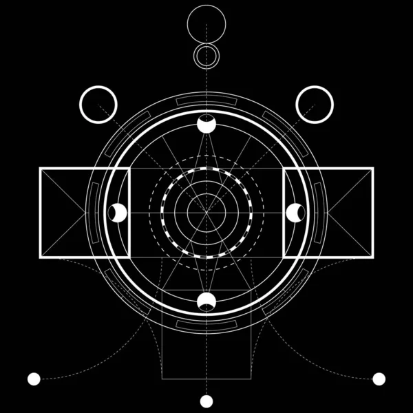 Czarno Biały Projekt Świętej Geometrii Dla Odzieży Mistyczny Szkic Tatuażu — Wektor stockowy