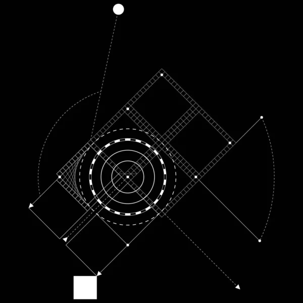 アパレルのための黒と白の神聖な幾何学的デザイン 神秘的な入れ墨のスケッチ ヒップスターのライナー アルケミカル記号 分離ベクトル図 — ストックベクタ