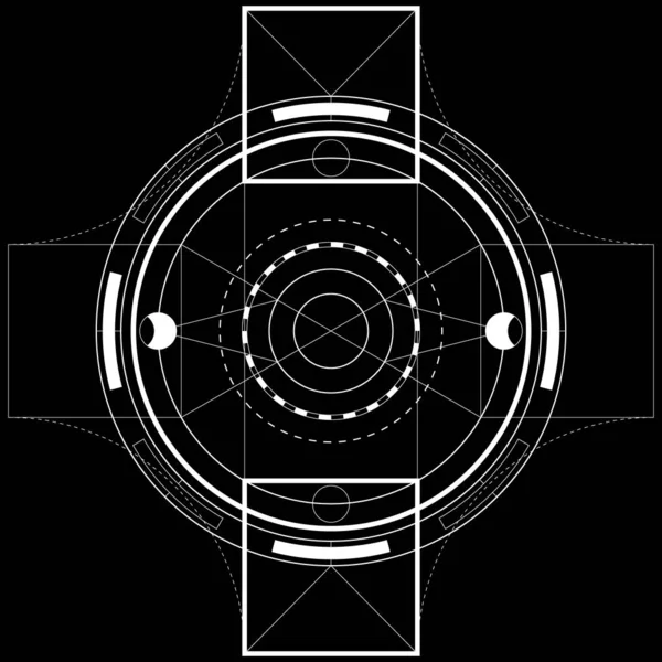 Svart Och Vit Sakral Geometri Design För Kläder Mystisk Tatuering — Stock vektor