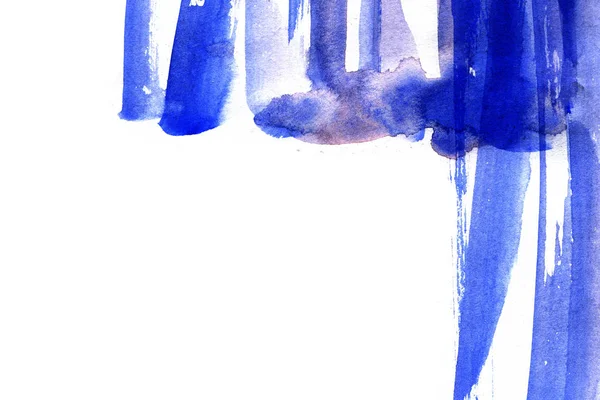 Blue ink stains with wash and splashes on white background.