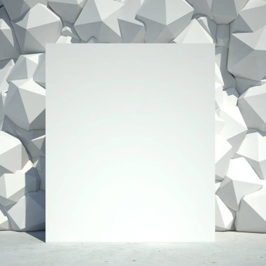 Beyaz tahta ile soyut geometrik beton duvar Render. 3b arka plan.