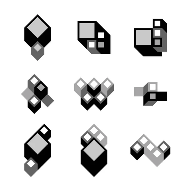 Набор Векторных Кубических Логотипов Значков — стоковый вектор