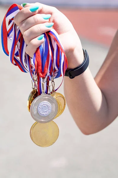 A lot of medals. Victory in the competition — Stock Photo, Image