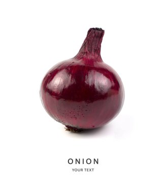 Beyaz zemin üzerinde su damlaları olan kırmızı salata soğanı ve kopyalayacak bir yer..