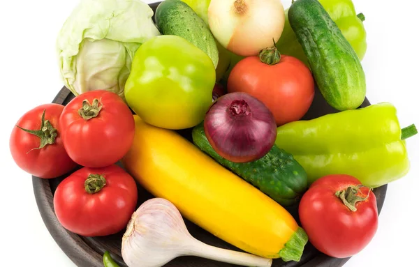 Frisches Gemüse in großer Auswahl auf weißem Hintergrund. — Stockfoto