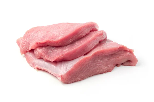 Čerstvá drůbež, velký kus hovězího masa a steaky izolované na bílém pozadí. — Stock fotografie