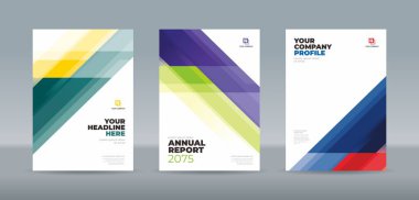 Yıllık raporlar, broşürler ve şirket profilleri için soyut geometrik tasarım içeren çağdaş iş A4 kitap kapağı şablonu, dinamik çok renkli kesişme şekilleri içerir.