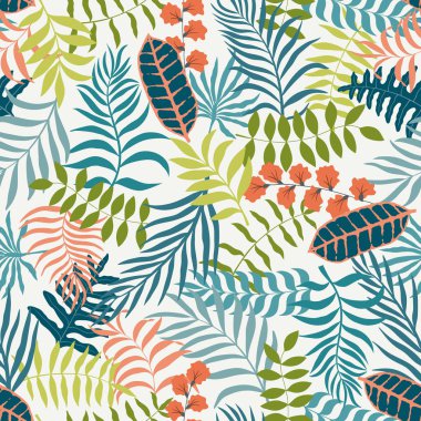 Palm ile tropikal arka plan bırakır. Sorunsuz çiçek desenli. Yaz vektör çizim