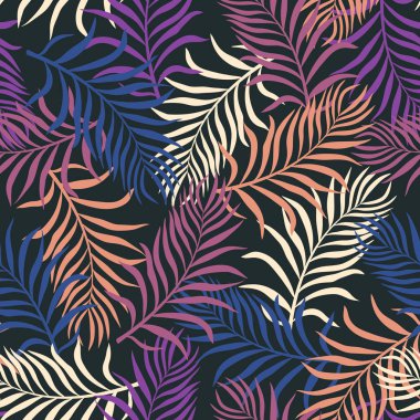 Palm ile tropikal arka plan bırakır. Sorunsuz çiçek desenli. Yaz vektör çizim